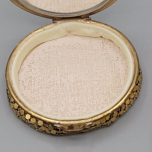 Evans Floral Petit Point Collapsible Compact With Puff Gold Tone Mesh Vtg 1930s - Picture 5 of 10